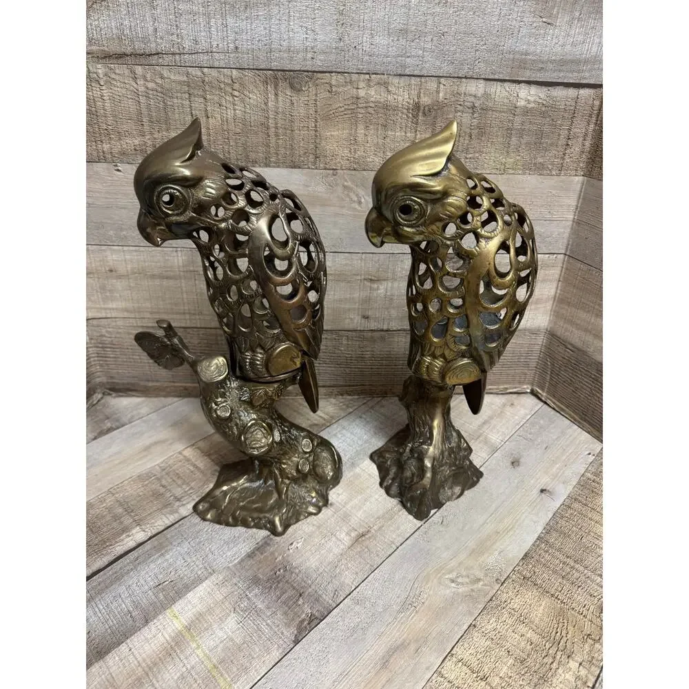 Vintage Brass Parrot Candle Holders